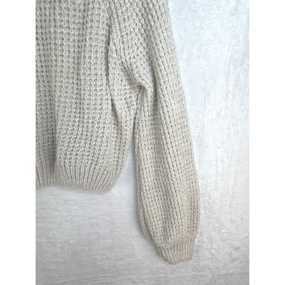 Altard State Chenille Waffle Knit Sweater Medium Oatmeal Cream Balloon Sleeve - Picture 10 of 11